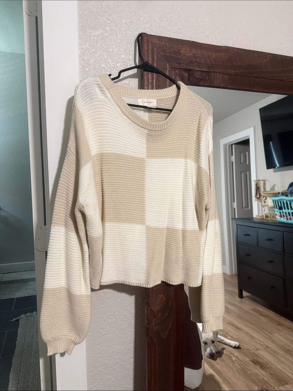 Jessica Simpson Ivory & Beige Block-Stripe Scoop Neck Sweater